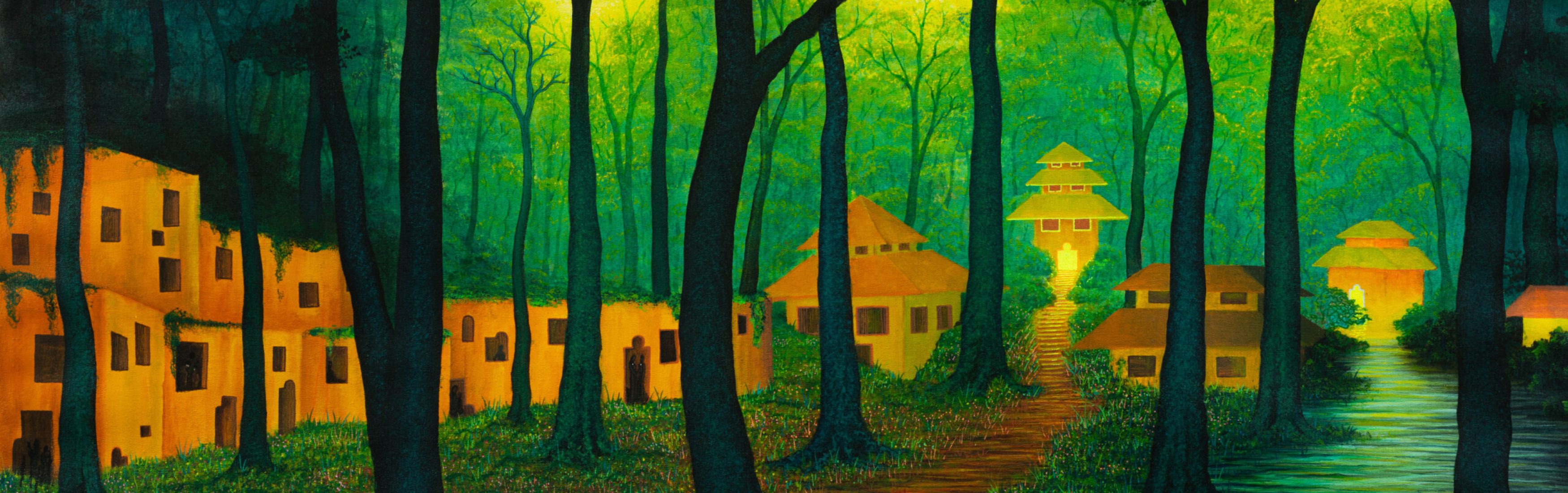 Nature flows in the endless river, all life walks a path that ends, history nourishes the dark forest./ 2024
Acrílico sobre lienzo / 80x140 cm
